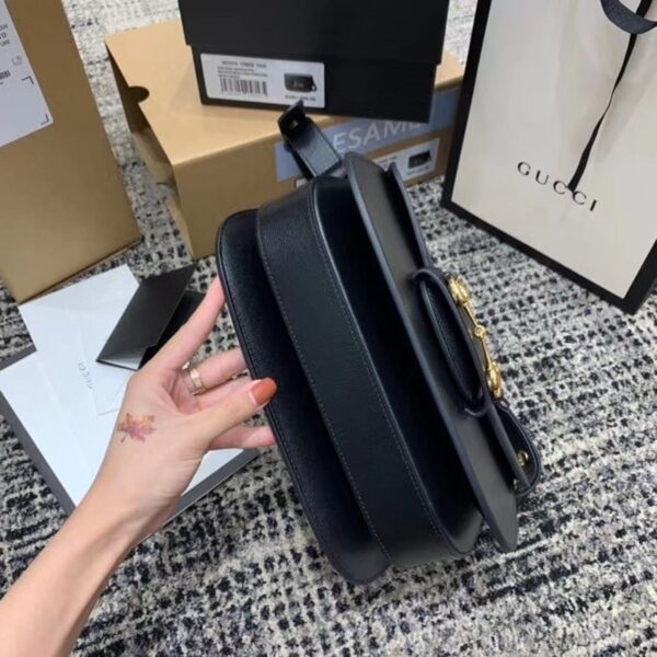 1:1 Replica Gucci Horsebit 1955 Shoulder Bag Black Textured With A Vintage Effect For Women 9.8in/25cm GG ‎602204 1DB0G 1000