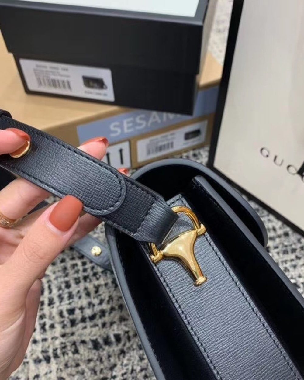 1:1 Replica Gucci Horsebit 1955 Shoulder Bag Black Textured With A Vintage Effect For Women 9.8in/25cm GG ‎602204 1DB0G 1000