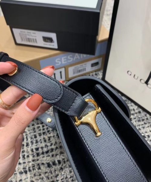 1:1 Replica Gucci Horsebit 1955 Shoulder Bag Black Textured With A Vintage Effect For Women 9.8in/25cm GG ‎602204 1DB0G 1000