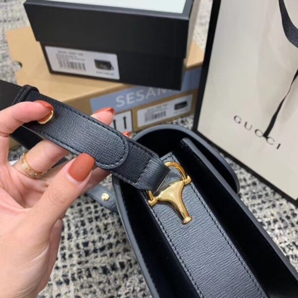 1:1 Replica Gucci Horsebit 1955 Shoulder Bag Black Textured With A Vintage Effect For Women 9.8in/25cm GG ‎602204 1DB0G 1000