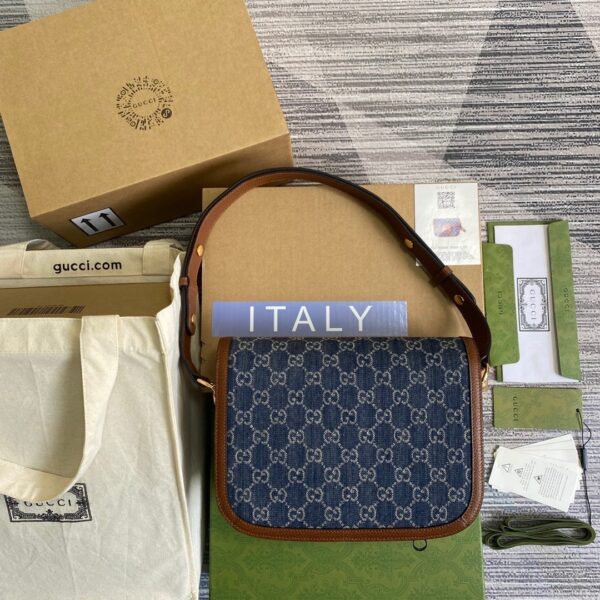 1:1 Replica Gucci Horsebit 1955 Shoulder Bag Blue And Ivory For Women, Women's Bags 9.8in/25cm GG
