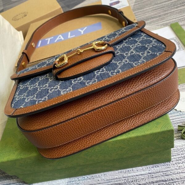 1:1 Replica Gucci Horsebit 1955 Shoulder Bag Blue And Ivory For Women, Women's Bags 9.8in/25cm GG