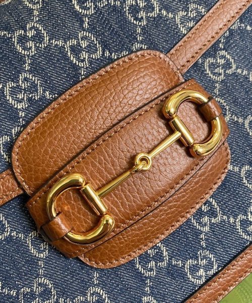 1:1 Replica Gucci Horsebit 1955 Shoulder Bag Blue And Ivory For Women, Women's Bags 9.8in/25cm GG