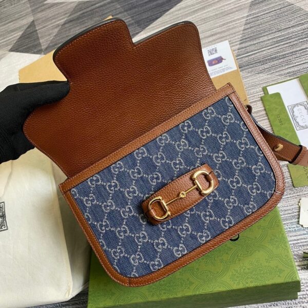 1:1 Replica Gucci Horsebit 1955 Shoulder Bag Blue And Ivory For Women, Women's Bags 9.8in/25cm GG