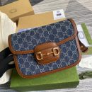1:1 Replica Gucci Horsebit 1955 Shoulder Bag Blue And Ivory For Women, Women's Bags 9.8in/25cm GG