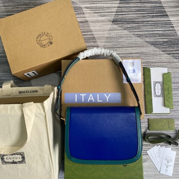 1:1 Replica Gucci Horsebit 1955 Shoulder Bag Blue For Women, Women's Bags 9.8in/25cm GG