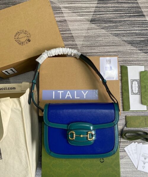 1:1 Replica Gucci Horsebit 1955 Shoulder Bag Blue For Women, Women's Bags 9.8in/25cm GG