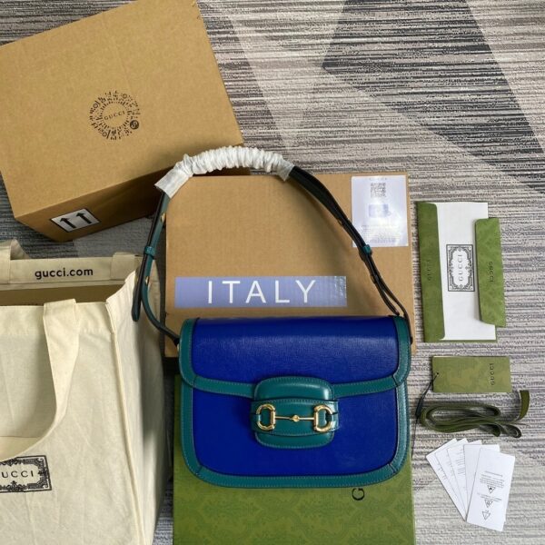 1:1 Replica Gucci Horsebit 1955 Shoulder Bag Blue For Women, Women's Bags 9.8in/25cm GG