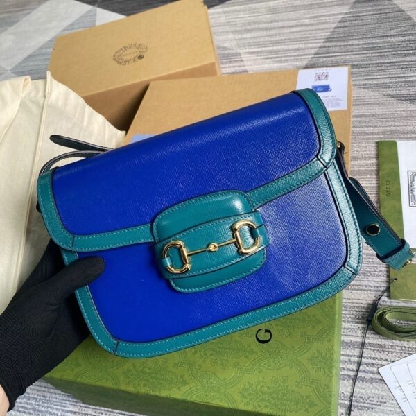 1:1 Replica Gucci Horsebit 1955 Shoulder Bag Blue For Women, Women's Bags 9.8in/25cm GG