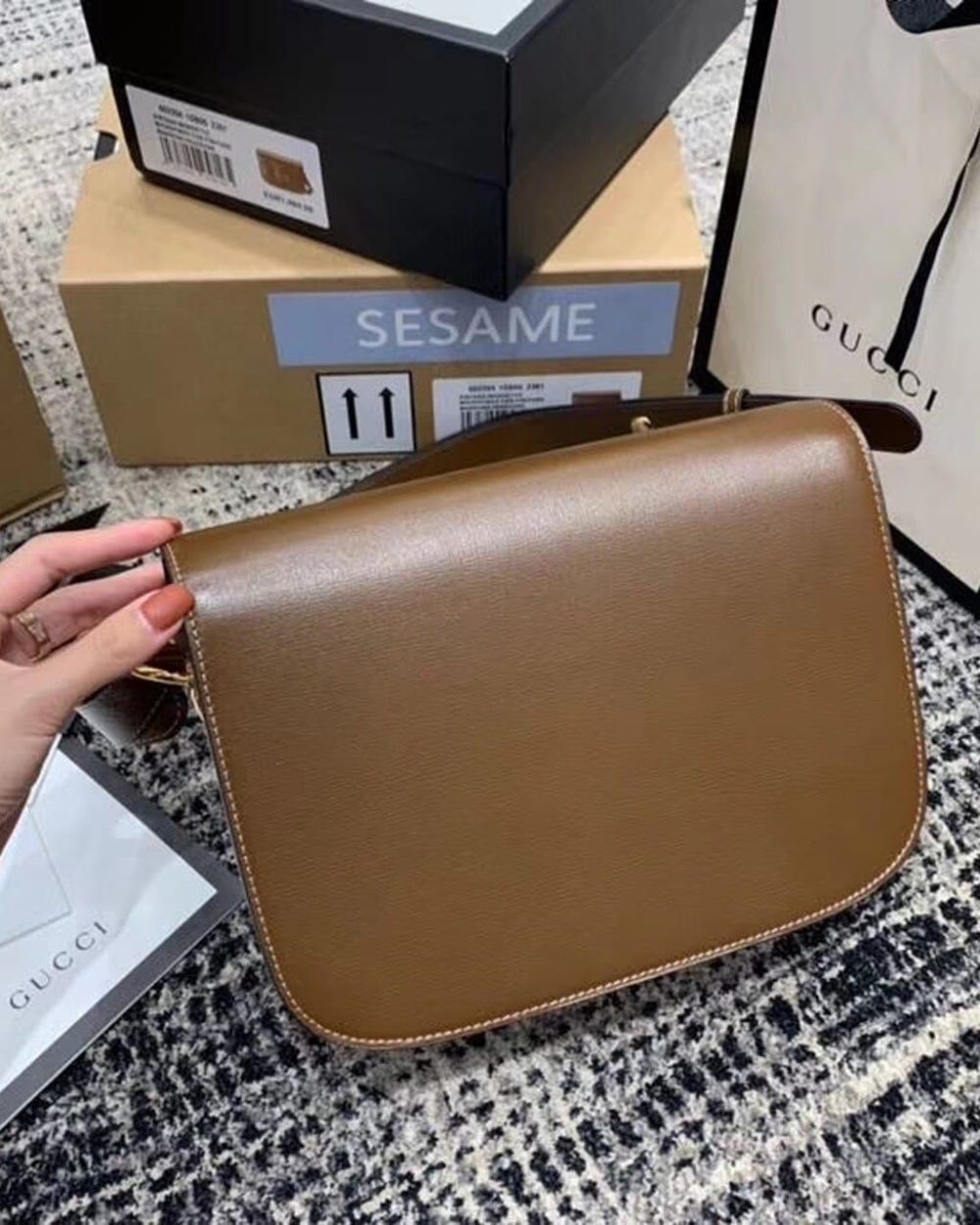 1:1 Replica Gucci Horsebit 1955 Shoulder Bag Brown Textured With A Vintage Effect For Women 9.8in/25cm GG ‎602204 1DB0G 2361