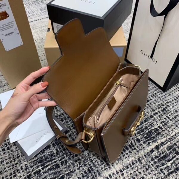1:1 Replica Gucci Horsebit 1955 Shoulder Bag Brown Textured With A Vintage Effect For Women 9.8in/25cm GG ‎602204 1DB0G 2361