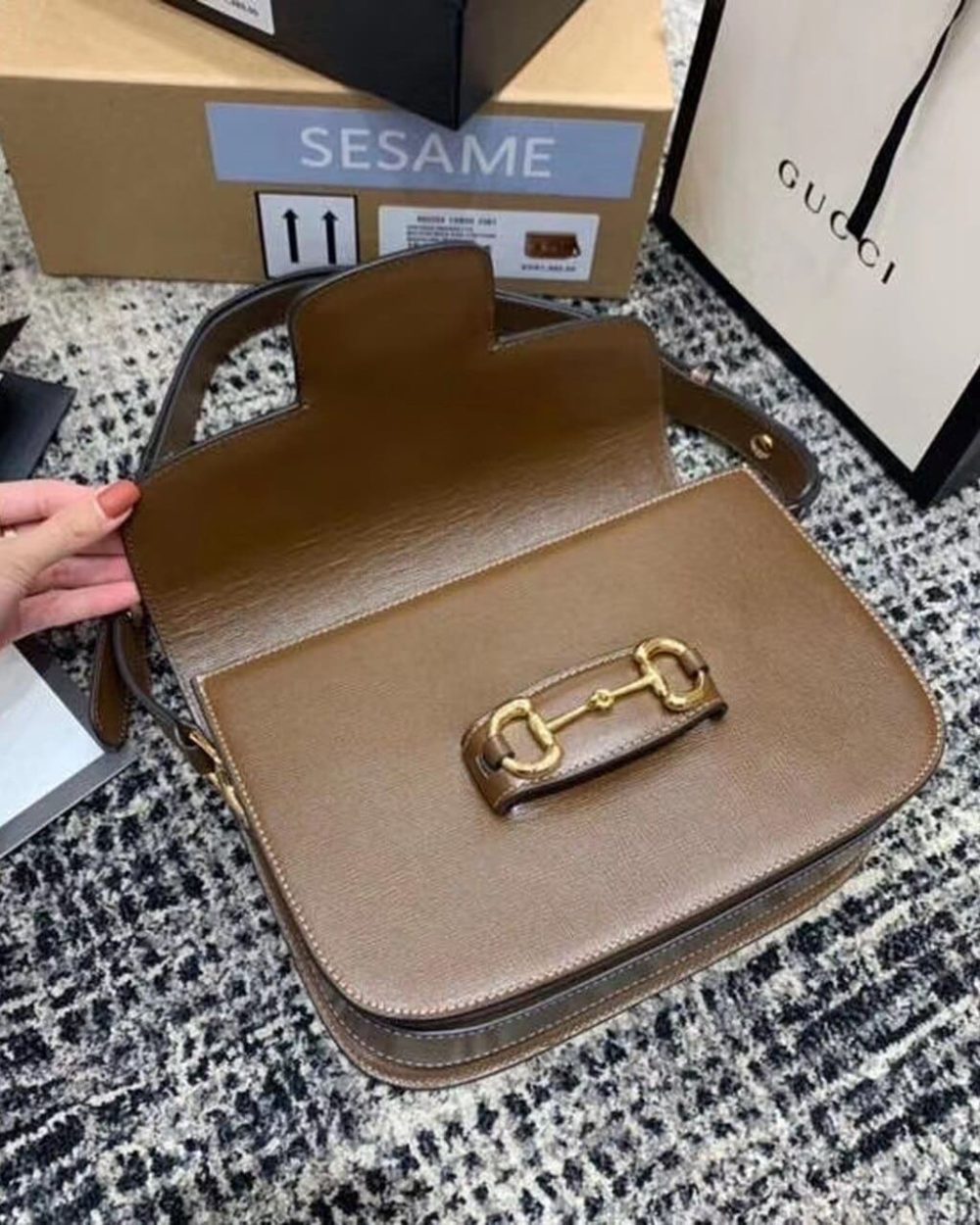 1:1 Replica Gucci Horsebit 1955 Shoulder Bag Brown Textured With A Vintage Effect For Women 9.8in/25cm GG ‎602204 1DB0G 2361