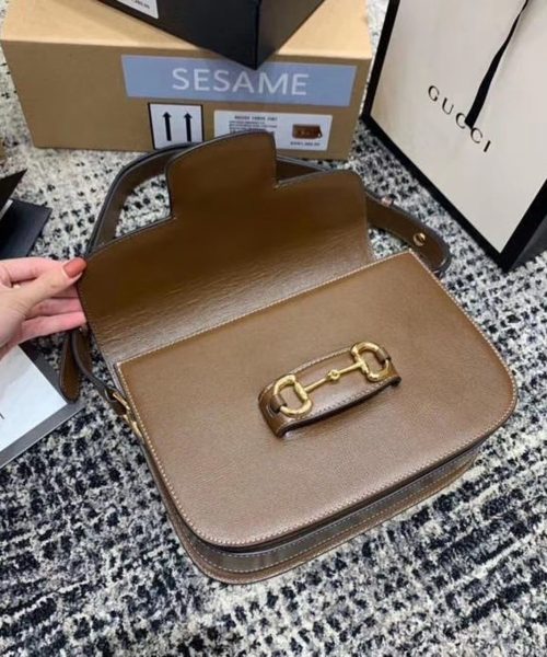 1:1 Replica Gucci Horsebit 1955 Shoulder Bag Brown Textured With A Vintage Effect For Women 9.8in/25cm GG ‎602204 1DB0G 2361