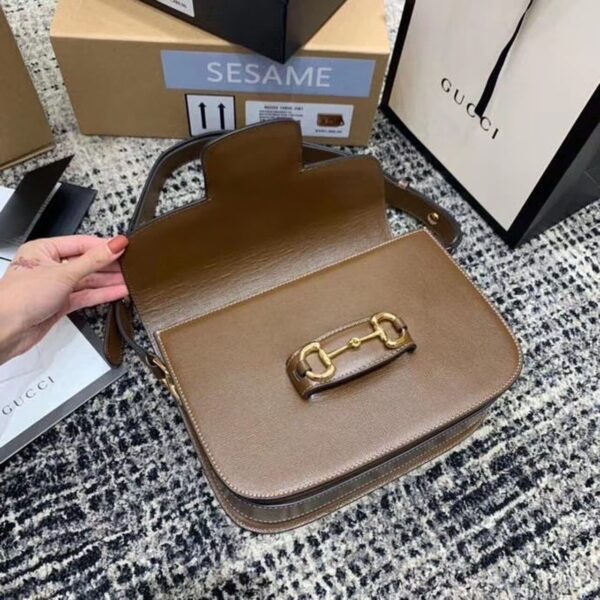 1:1 Replica Gucci Horsebit 1955 Shoulder Bag Brown Textured With A Vintage Effect For Women 9.8in/25cm GG ‎602204 1DB0G 2361