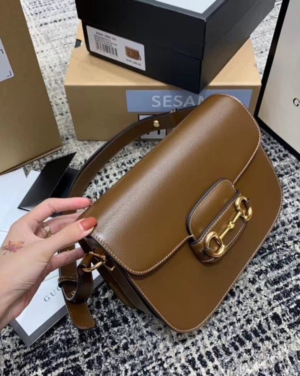 1:1 Replica Gucci Horsebit 1955 Shoulder Bag Brown Textured With A Vintage Effect For Women 9.8in/25cm GG ‎602204 1DB0G 2361