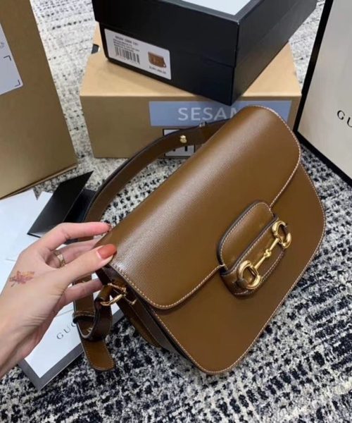 1:1 Replica Gucci Horsebit 1955 Shoulder Bag Brown Textured With A Vintage Effect For Women 9.8in/25cm GG ‎602204 1DB0G 2361