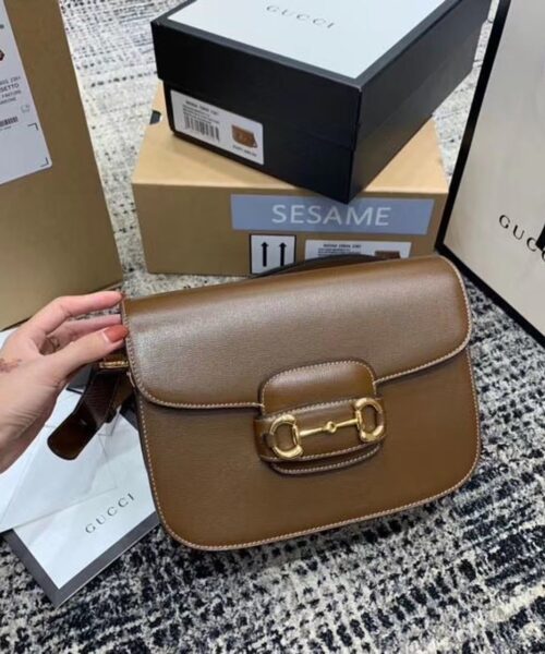 1:1 Replica Gucci Horsebit 1955 Shoulder Bag Brown Textured With A Vintage Effect For Women 9.8in/25cm GG ‎602204 1DB0G 2361