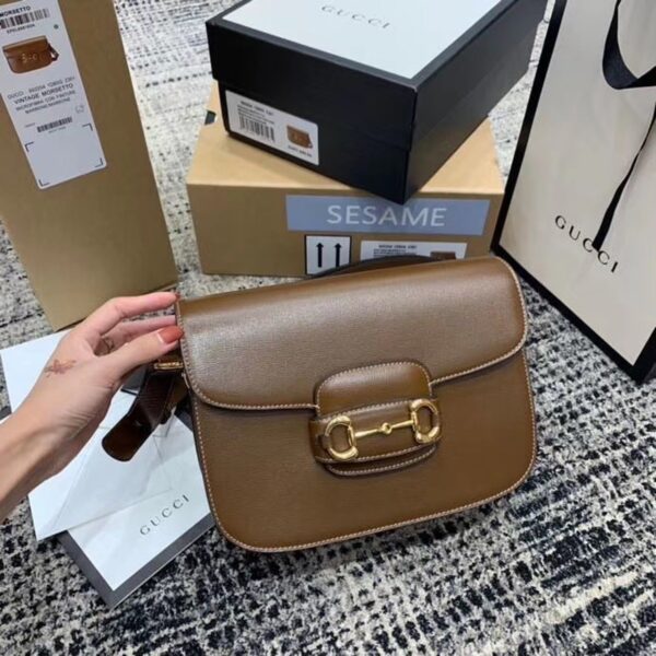 1:1 Replica Gucci Horsebit 1955 Shoulder Bag Brown Textured With A Vintage Effect For Women 9.8in/25cm GG ‎602204 1DB0G 2361
