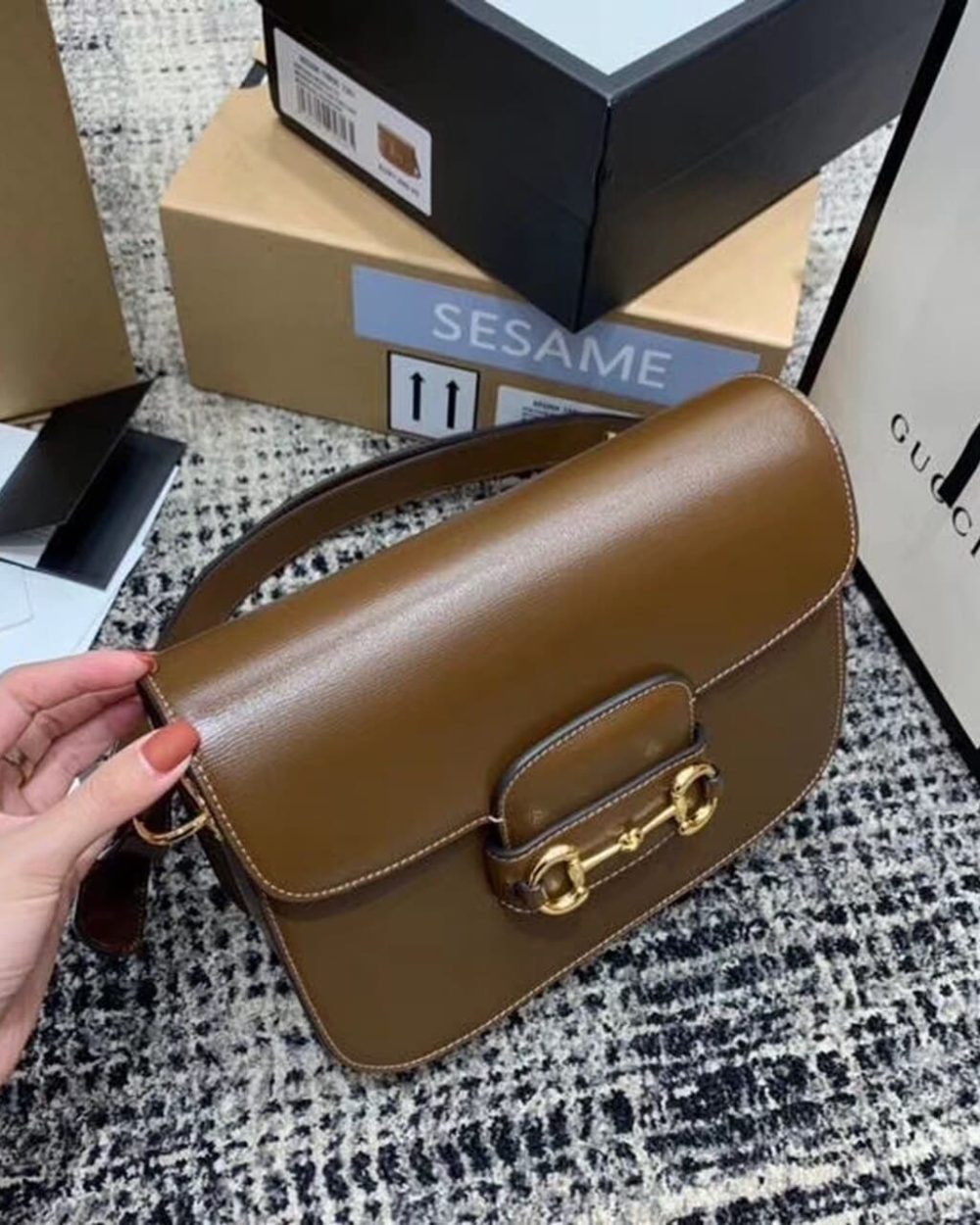 1:1 Replica Gucci Horsebit 1955 Shoulder Bag Brown Textured With A Vintage Effect For Women 9.8in/25cm GG ‎602204 1DB0G 2361