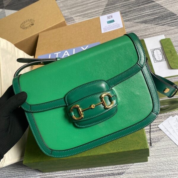 1:1 Replica Gucci Horsebit 1955 Shoulder Bag Green For Women, Women's Bags 9.8in/25cm GG