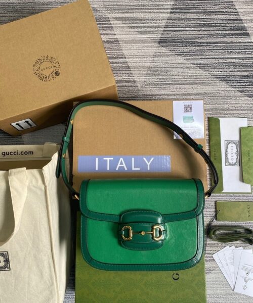 1:1 Replica Gucci Horsebit 1955 Shoulder Bag Green For Women, Women's Bags 9.8in/25cm GG