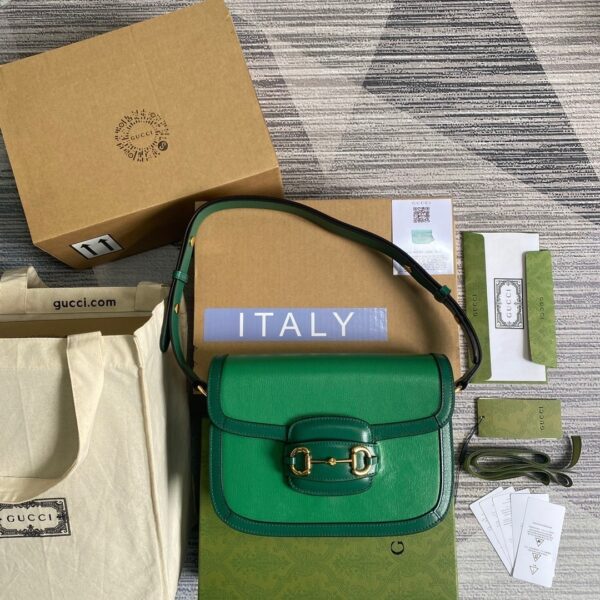 1:1 Replica Gucci Horsebit 1955 Shoulder Bag Green For Women, Women's Bags 9.8in/25cm GG