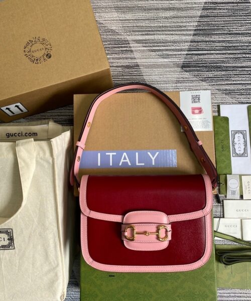 1:1 Replica Gucci Horsebit 1955 Shoulder Bag Red For Women, Women's Bags 9.8in/25cm GG