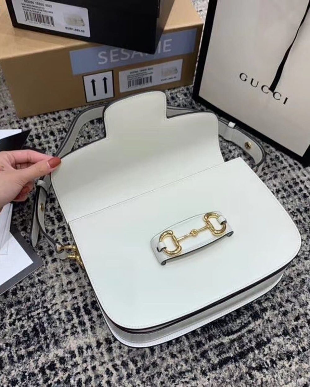 1:1 Replica Gucci Horsebit 1955 Shoulder Bag White For Women 9.8in/25cm GG ‎602204 1DB0G 9022