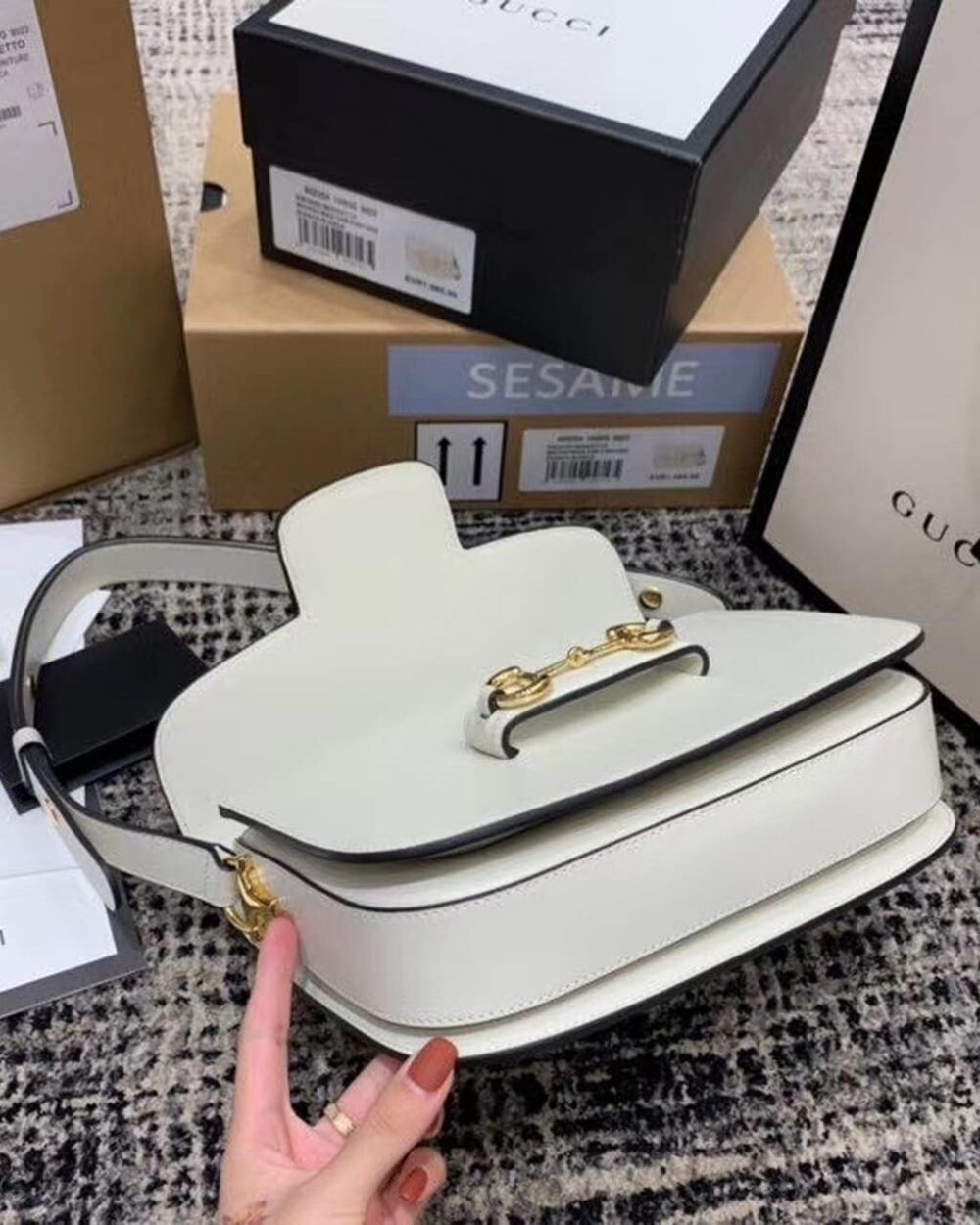 1:1 Replica Gucci Horsebit 1955 Shoulder Bag White For Women 9.8in/25cm GG ‎602204 1DB0G 9022