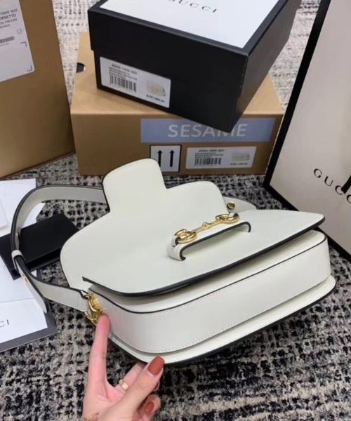 1:1 Replica Gucci Horsebit 1955 Shoulder Bag White For Women 9.8in/25cm GG ‎602204 1DB0G 9022