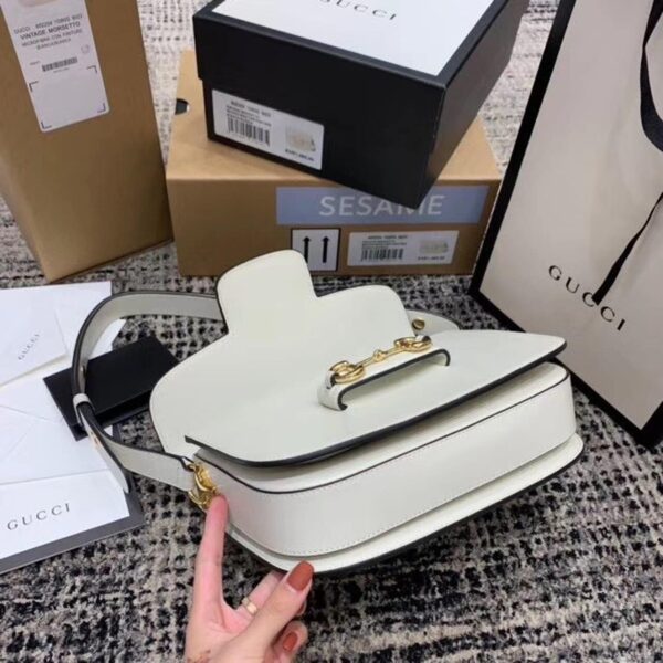 1:1 Replica Gucci Horsebit 1955 Shoulder Bag White For Women 9.8in/25cm GG ‎602204 1DB0G 9022