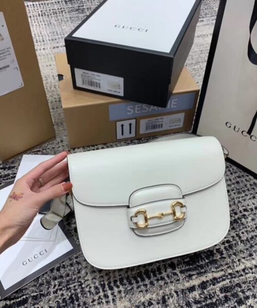 1:1 Replica Gucci Horsebit 1955 Shoulder Bag White For Women 9.8in/25cm GG ‎602204 1DB0G 9022