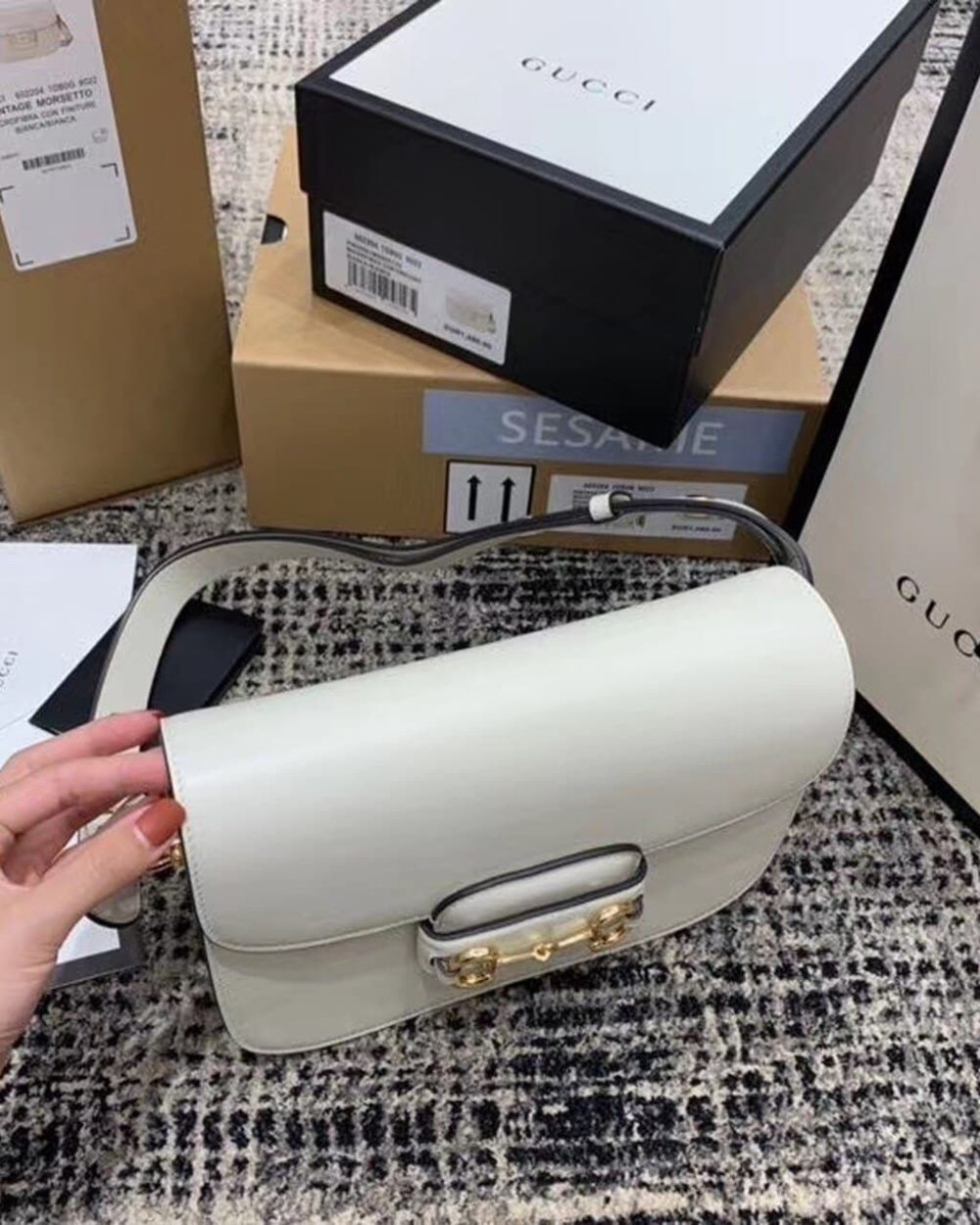 1:1 Replica Gucci Horsebit 1955 Shoulder Bag White For Women 9.8in/25cm GG ‎602204 1DB0G 9022