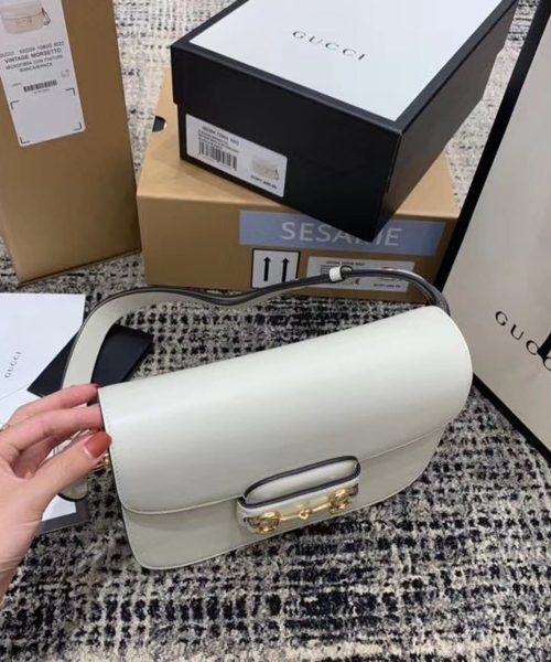 1:1 Replica Gucci Horsebit 1955 Shoulder Bag White For Women 9.8in/25cm GG ‎602204 1DB0G 9022