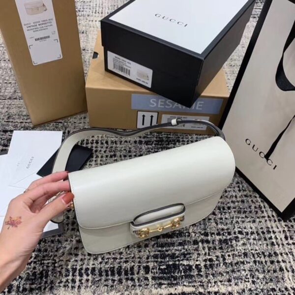 1:1 Replica Gucci Horsebit 1955 Shoulder Bag White For Women 9.8in/25cm GG ‎602204 1DB0G 9022