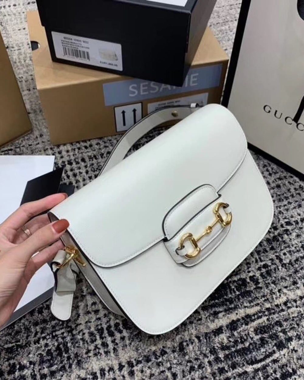 1:1 Replica Gucci Horsebit 1955 Shoulder Bag White For Women 9.8in/25cm GG ‎602204 1DB0G 9022