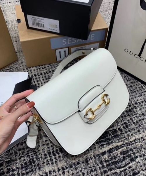 1:1 Replica Gucci Horsebit 1955 Shoulder Bag White For Women 9.8in/25cm GG ‎602204 1DB0G 9022