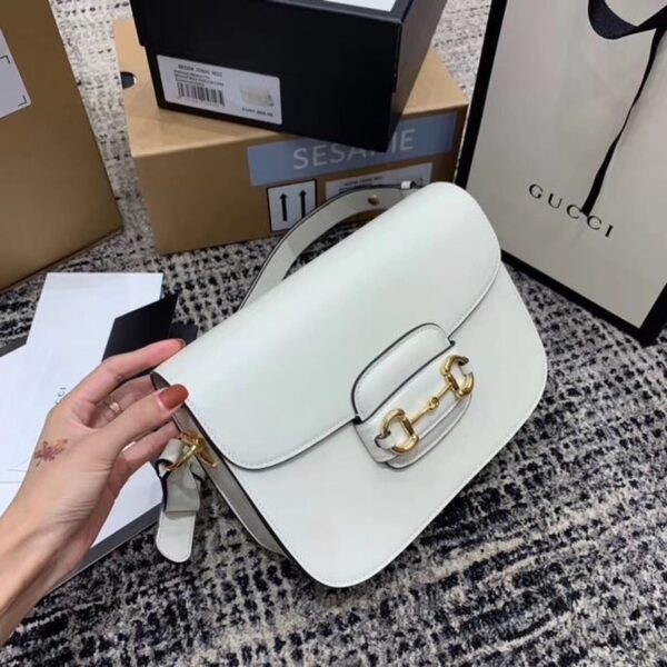 1:1 Replica Gucci Horsebit 1955 Shoulder Bag White For Women 9.8in/25cm GG ‎602204 1DB0G 9022