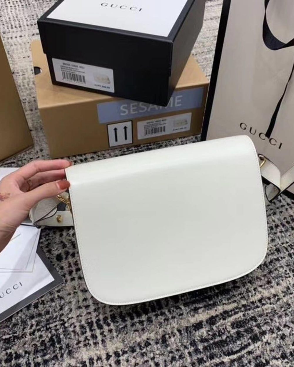 1:1 Replica Gucci Horsebit 1955 Shoulder Bag White For Women 9.8in/25cm GG ‎602204 1DB0G 9022