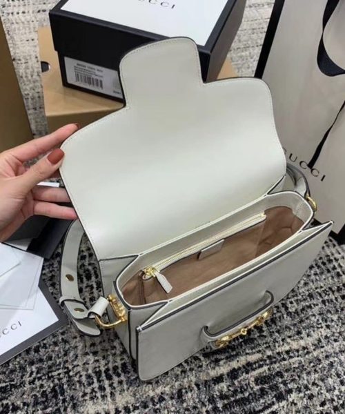 1:1 Replica Gucci Horsebit 1955 Shoulder Bag White For Women 9.8in/25cm GG ‎602204 1DB0G 9022