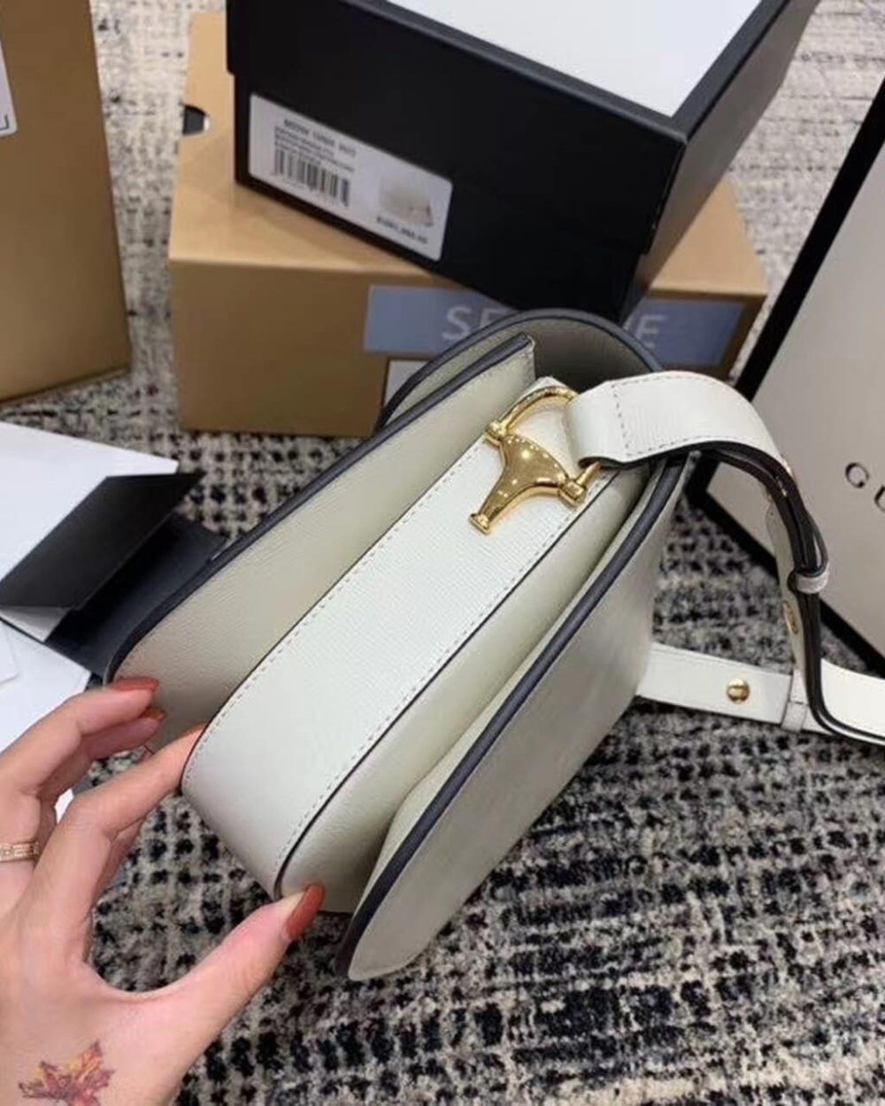 1:1 Replica Gucci Horsebit 1955 Shoulder Bag White For Women 9.8in/25cm GG ‎602204 1DB0G 9022