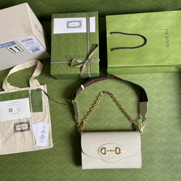 1:1 Replica Gucci Horsebit 1955 Small Bag White For Women 10.2in/26cm GG ‎677286 18YSX 9068