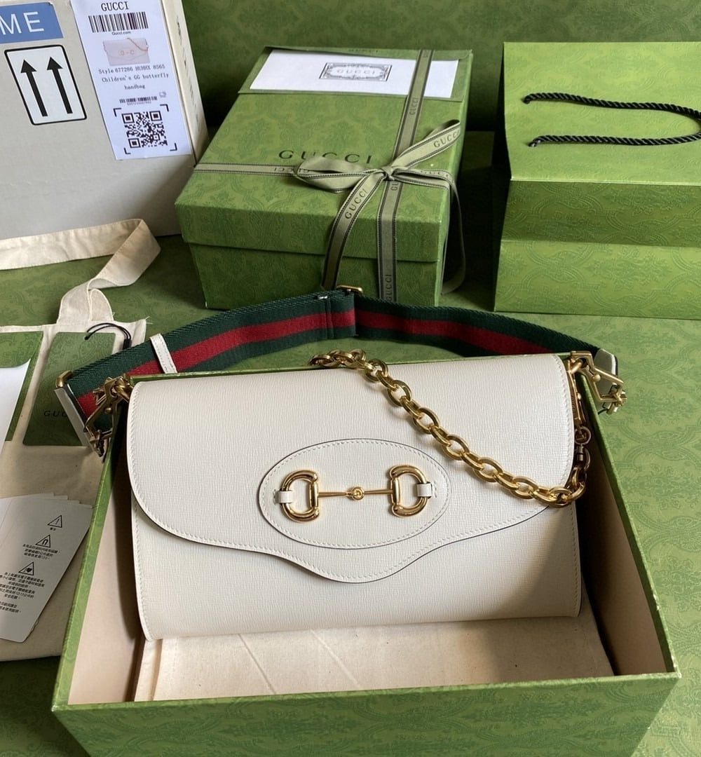 1:1 Replica Gucci Horsebit 1955 Small Bag White For Women 10.2in/26cm GG ‎677286 18YSX 9068