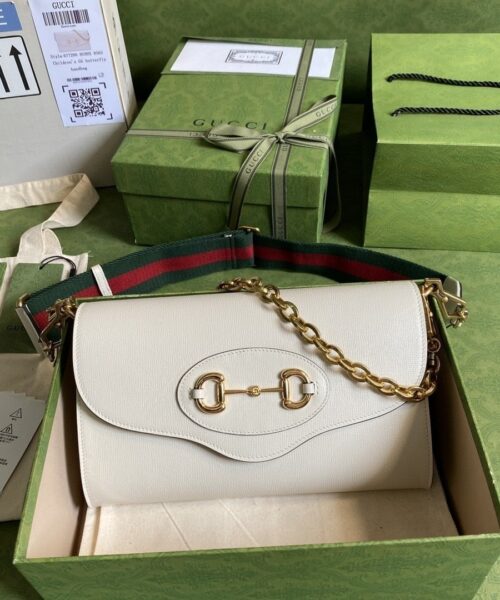 1:1 Replica Gucci Horsebit 1955 Small Bag White For Women 10.2in/26cm GG ‎677286 18YSX 9068