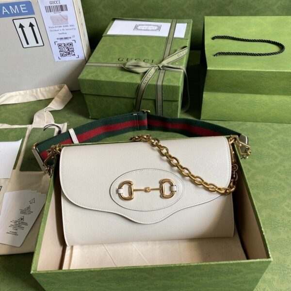 1:1 Replica Gucci Horsebit 1955 Small Bag White For Women 10.2in/26cm GG ‎677286 18YSX 9068