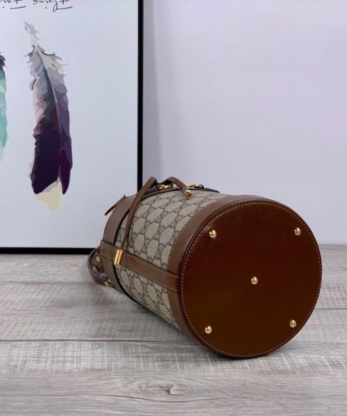 1:1 Replica Gucci Horsebit 1955 Small Bucket Bag In GG Supreme Canvas Brown For Women 7.5in/19cm GG 637115 92TPG 8563