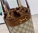 1:1 Replica Gucci Horsebit 1955 Small Bucket Bag In GG Supreme Canvas Brown For Women 7.5in/19cm GG 637115 92TPG 8563