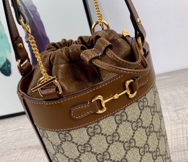 1:1 Replica Gucci Horsebit 1955 Small Bucket Bag In GG Supreme Canvas Brown For Women 7.5in/19cm GG 637115 92TPG 8563