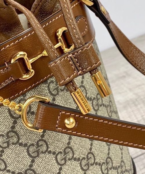 1:1 Replica Gucci Horsebit 1955 Small Bucket Bag In GG Supreme Canvas Brown For Women 7.5in/19cm GG 637115 92TPG 8563