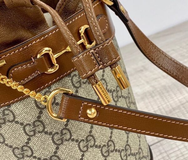 1:1 Replica Gucci Horsebit 1955 Small Bucket Bag In GG Supreme Canvas Brown For Women 7.5in/19cm GG 637115 92TPG 8563